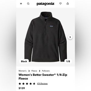 Black Patagonia women’s quarter zip. Size large